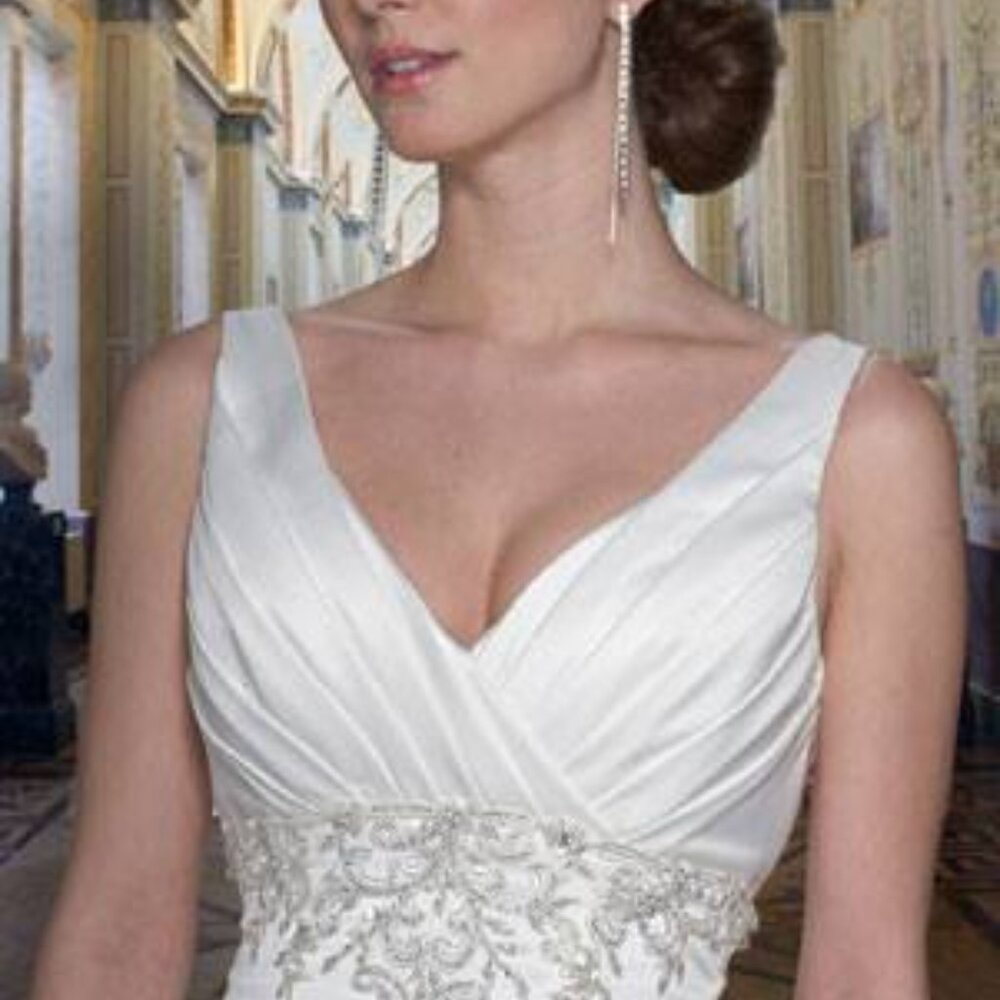Size 18 Long A Line Wedding Dress V Neck Train Bridal Gown